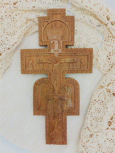 Exclusive Handmade Carved Wooden Wall Cross “Adoration of The Risen” - Christian Icons