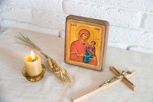 Handmade Icon "Saint Anne with the Child Mary" - Christian Icons