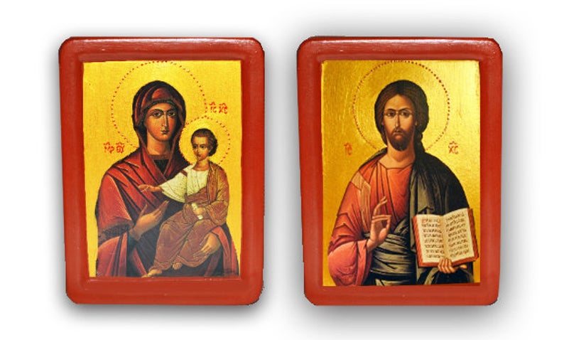 Wedding Pair Icons Traditional“ Sacred Heart of Jesus and Immaculate Heart of Mary” - Christian Icons